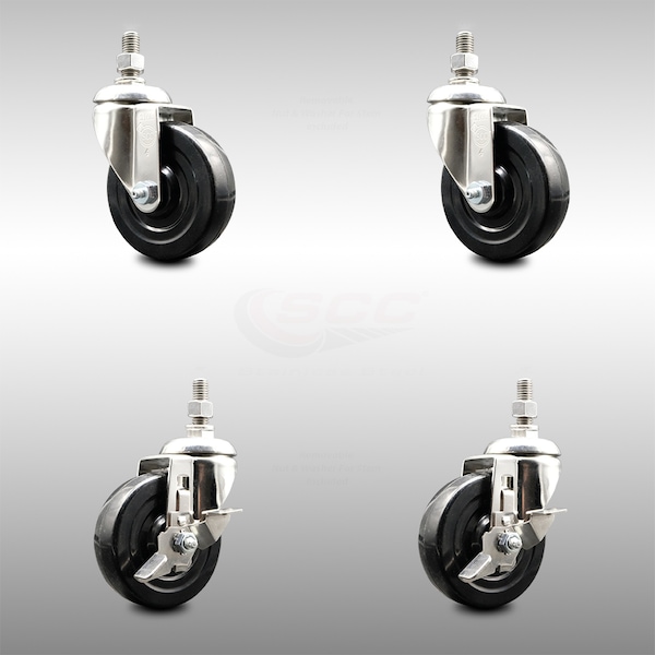 Service Caster 4 Inch 316SS Soft Rubber Wheel Swivel 1/2 Inch Threaded Stem Caster Brakes, 2PK SCC-SS316TS20S414-SRS-121315-2-TLB-2 - main